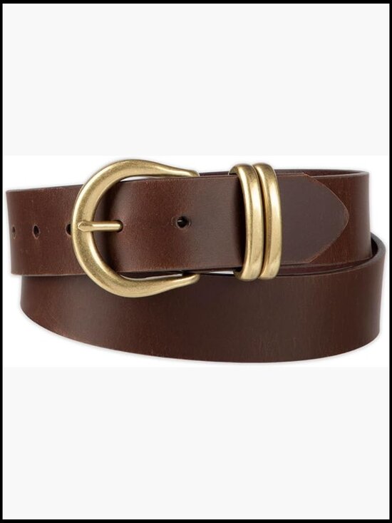 Genuine Leather Belt with Double Metal Loops - Adjustable 1.5\